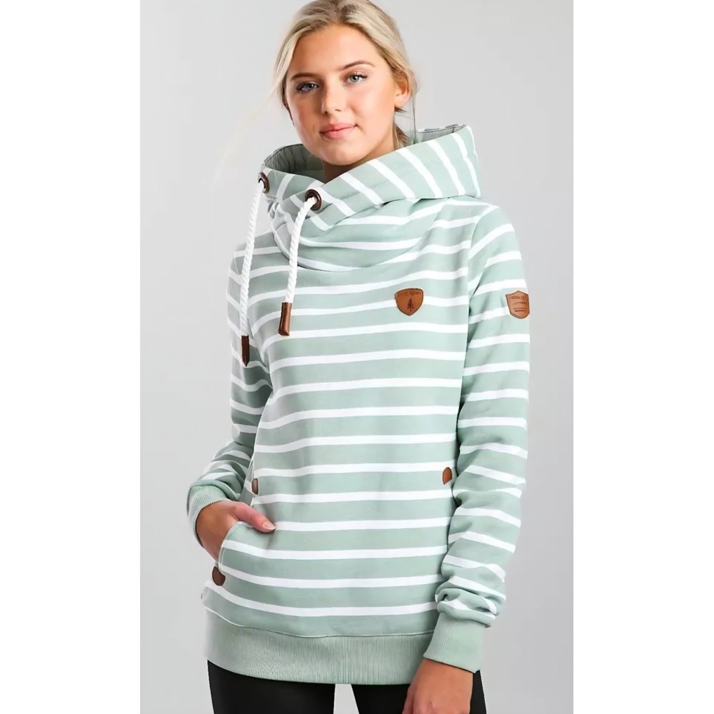Wanakome Artemis Cowl Neck Hoodie Sweatshirt Green Bay Stripe Size Medium